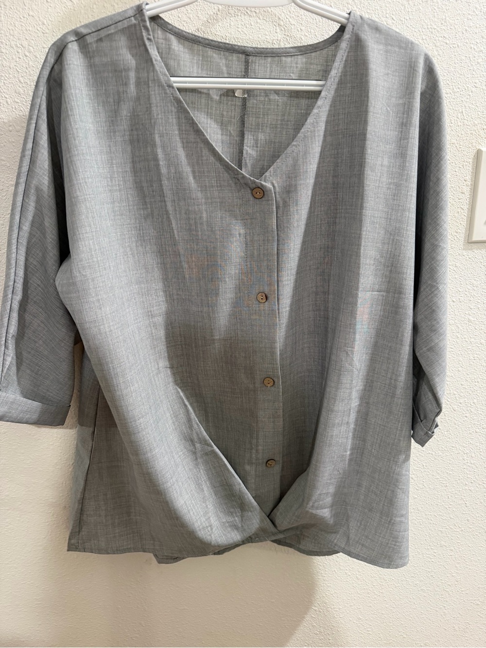 Women’s Grey Button-Front Blouse -Oversized Small-NWOT
